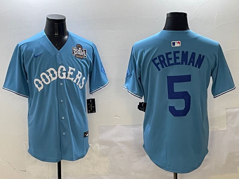 Men Los Angeles Dodgers 5 Freeman Light Blue Throwback Game 2025 Nike MLB Jersey style 5